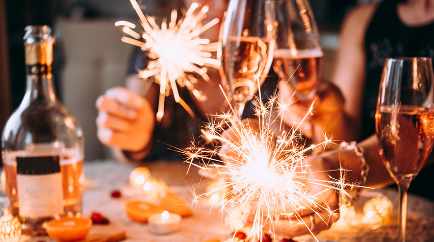 sparklers and champagne glasses