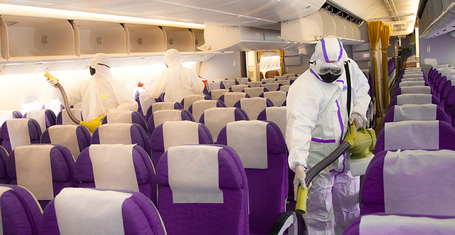 corona virus cleaning on a airplane