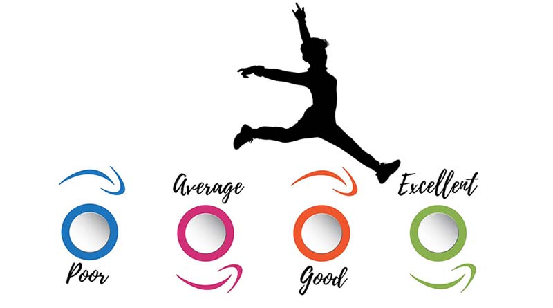 cartoon person jumping over review ratings