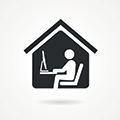 home icon with someone working in it